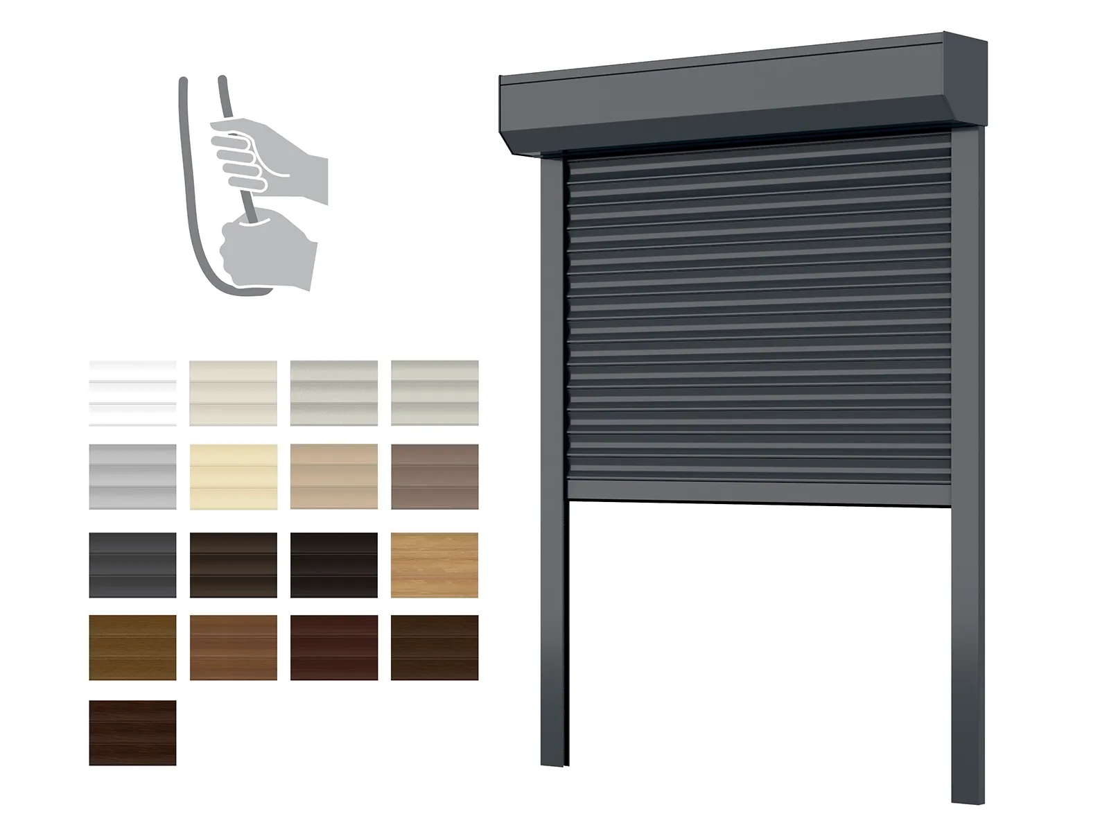 Hliníkové rolety BOX 165mm s rolovacou sieťou - výška do 1690 mm - RUČNÉ OVLÁDANIE