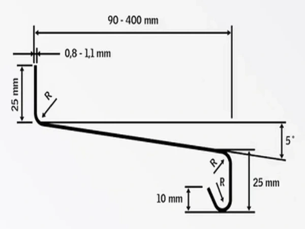 Külső alumínium hajlított ablakpárkány - RAL 9006 szürke 3